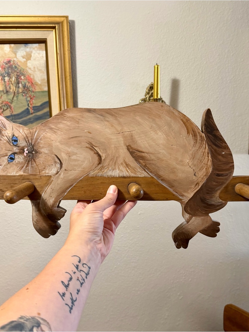 hand painted vintage siamese cat wall hook